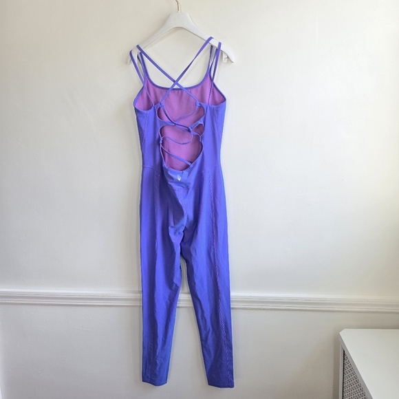 New Free People Movement You Glow Girl Strappy Iridescent Purple Jumpsuit Large - Picture 4 of 6